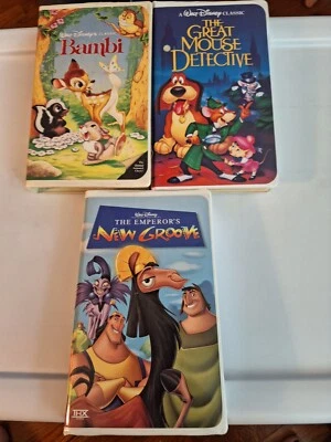 3 VHS Tape Lot Walt Disney's Bambi/The Great Mouse Detective/The Emperor's... - Image 1 of 4
