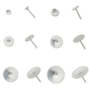 10 Silver Surgical Stainless Steel Round Flat Pad Post Stud Earring Findings - Picture 1 of 1