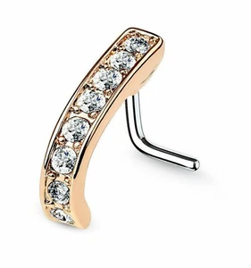 Nose Stud 8 CZ Crystal 20g (0.8mm) Rose Gold L Bent 316L Nose Crawler Half Ring - Picture 1 of 24