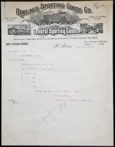 1903 Rawlings Sporting Goods Co. Letter with Great Letterhead Baseball Graphic. - Picture 1 of 1