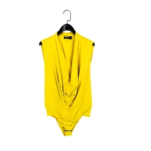 Andrea Ya'aqov Yellow Plunge Neck Open Side Silk Cotton Bodysuit - Size S 10 - Picture 1 of 13