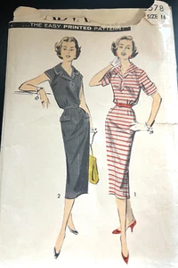 1950s Miss Advance 8578 Pattern Slim one-piece dress Sz: 16 B36, W28 Complete - Picture 1 of 5