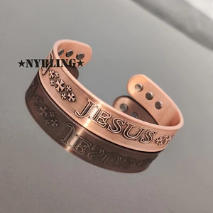 Pure Copper Magnetic Bracelet Arthritis Pain Therapy Energy Cuff JESUS INRI - Picture 1 of 8
