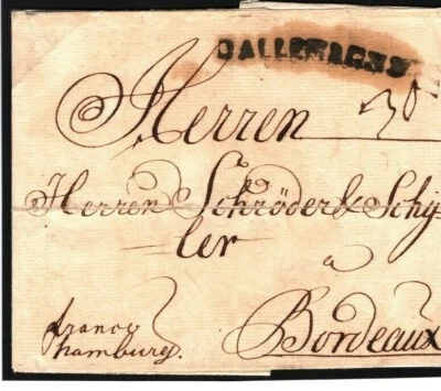 Cubierta DINAMARCA Copenhague *D'ALLEMAGNE* Marca de tránsito FRANCIA Burdeos 1741 F370 Foto 1 de 4