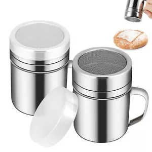 2 Pack Stainless Steel Dredge Shaker Powder Sugar Shaker Duster w/ Handle, 10oz - Picture 1 of 7