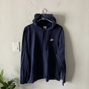 Nike Womens Large Navy Blue Long Sleeve Cotton Embroidered Logo Hoodie Sweater - Picture 1 of 6