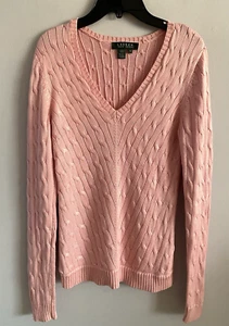 Ralph Lauren Silk Blend Cable Knit V-Neck Sweater Pink Women's Size XS - Picture 1 of 4