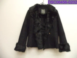 Used Guess Notch Lapel Fur Lined Coat Jacket Black Women's Size XS W5322GMS384 - Picture 1 of 4