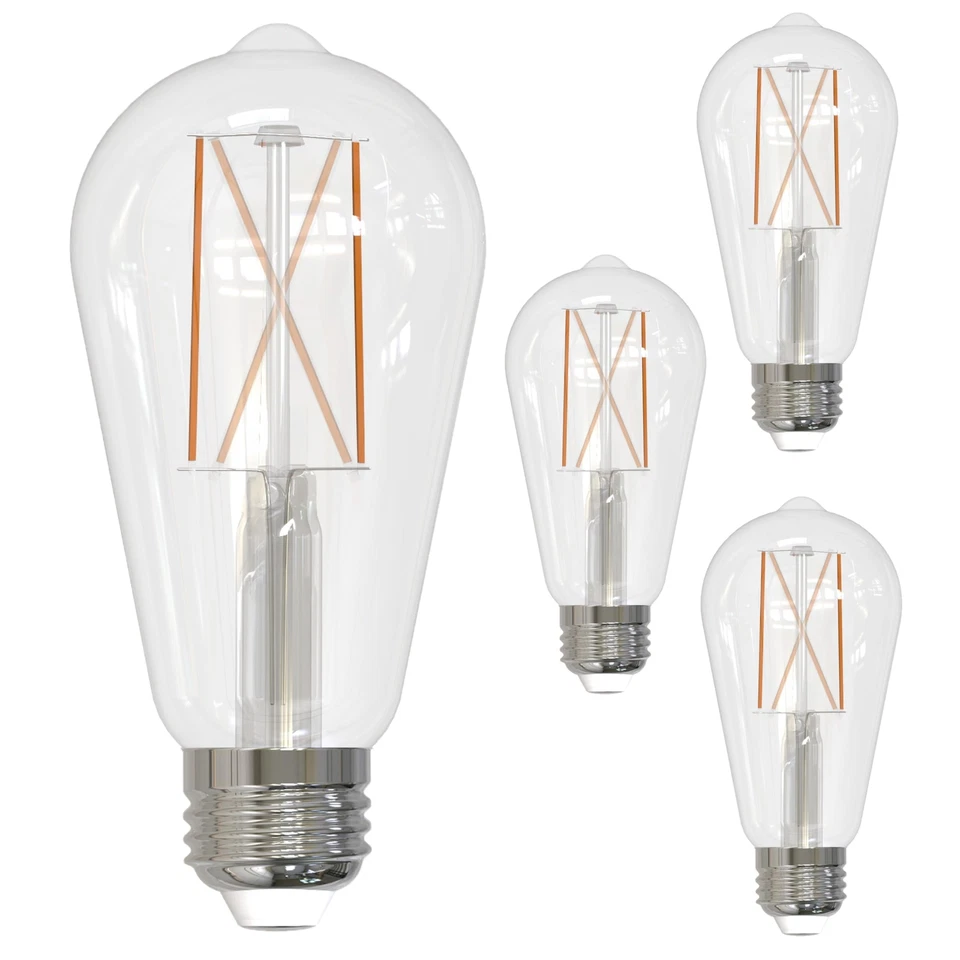4Pack LED ST18 Vintage Filament Light Bulb, E26, 8.5W (60W), Clear, 3000K, 850LM - Image 1 of 4