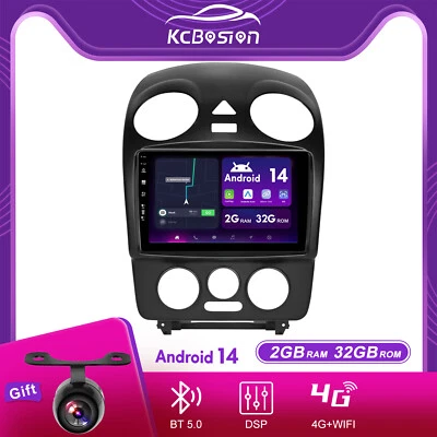 2G+32GB Android 14 Autoradio Carplay GPS Navi Per VW NEW Beetle 2001-2010 DAB+BT - Immagine 1 di 4