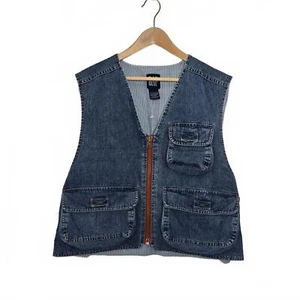 Vintage Gap Denim Vest Womens Large Blue Jean Utility Pockets - Picture 1 of 7