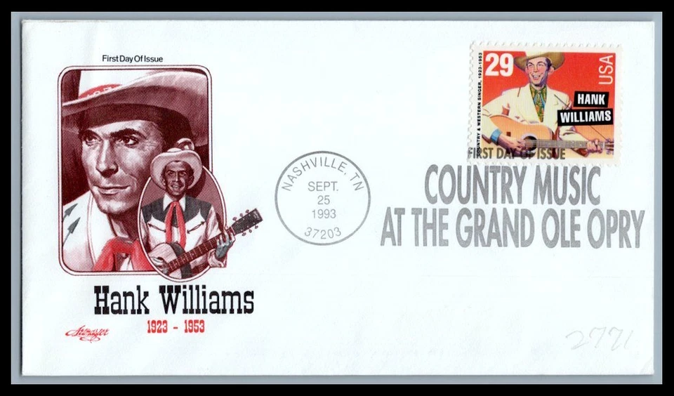 US FDC # 2771 29c Country Music Artmaster Hank Williams  1993, 9p4987 - Image 1 of 1
