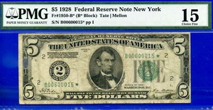 1928 $5 FRN New York Star PMG 15 rare total 9 known New York star Fr 1950-B* - Picture 1 of 3