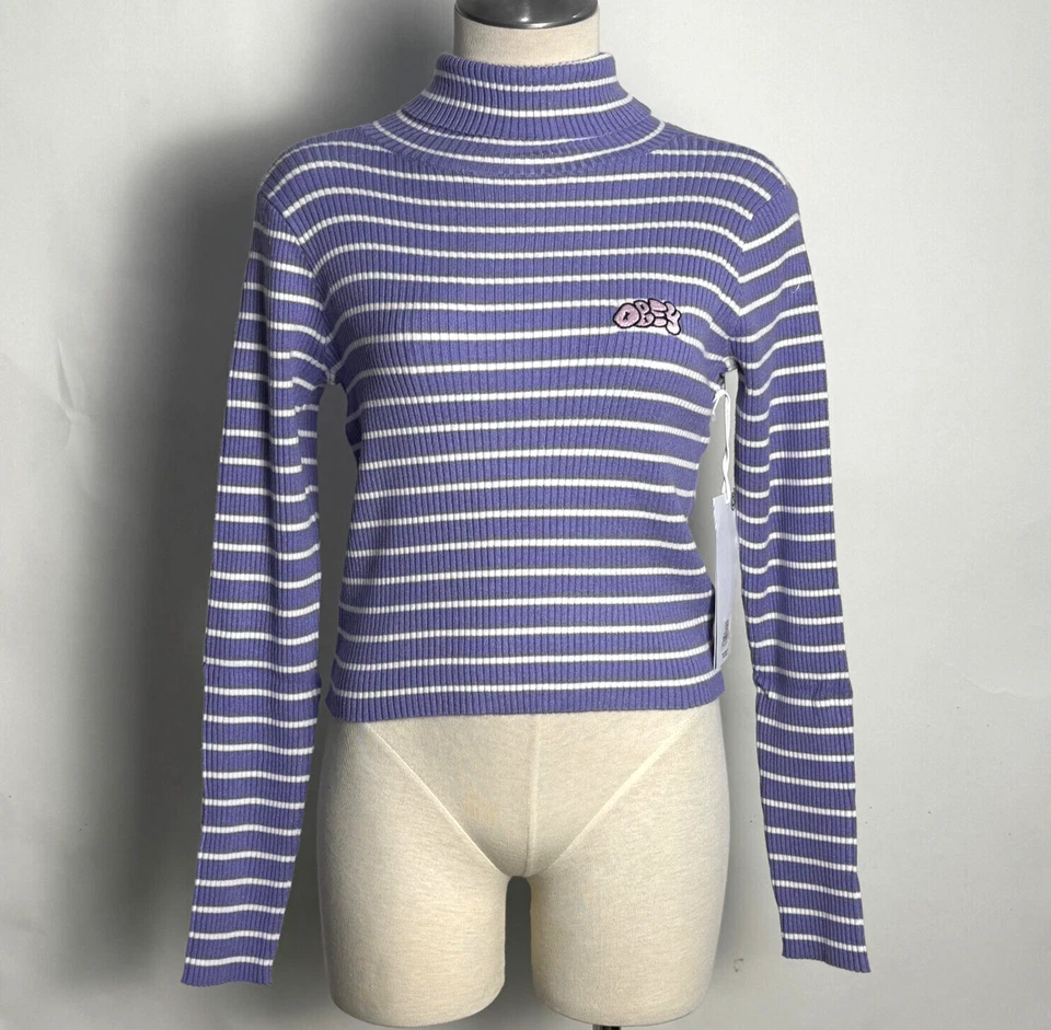 Suéter feminino Obey gola alta Elise digital violeta tamanho M novo com etiquetas Shepard Fairey - Imagem 1 de 4