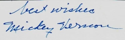 “Washington Senators" Mickey Vernon Hand Signed 2.5X5 Card COA - Image 1 of 2