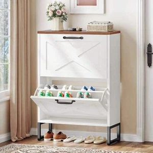 Shoe Storage Cabinet Shoe Organizer With 2 Flip Drawers Narrow-Lightning Deals - Picture 1 of 38