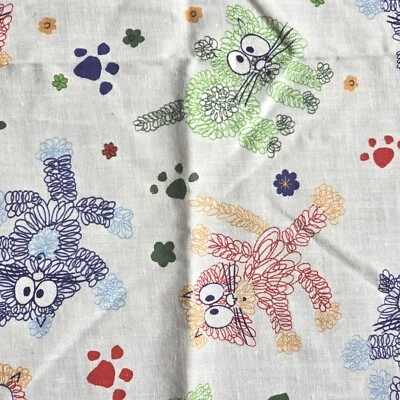 Fabric Remnant Whimsical  Cats Kittens Doodles Feline Drawings Sewing Crafting - Image 1 of 4