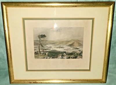 Grabado enmarcado teñido a mano, "Squawm Lake (NH)" por William Henry Bartlett, 1838 Foto 1 de 4