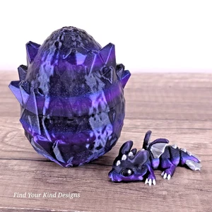 Hatchling Dragon with Crystal Egg 3D printed Flexi Fidget Gift Set Purple PLA - Picture 1 of 5