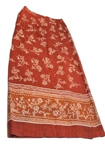 Gonna donna vintage misto lino finto avvolgente 4 34" L arancione boho  - Foto 1 di 8