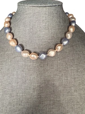 Collar Multicolor Cultivado Perla Mabe 18" Anudado a Mano Placa de Plata Palanca WB Foto 1 de 4