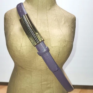 Vintage Carlisle Purple Leather Two Tone Silver Gold Buckle Belt EUC Size L USA - Picture 1 of 5