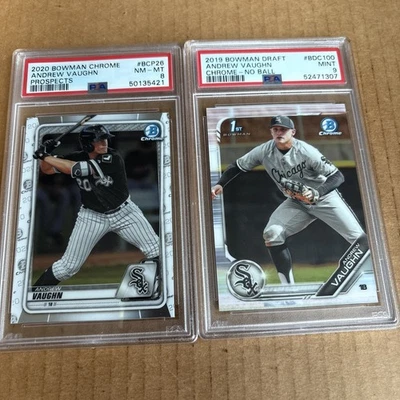 ANDREW VAUGHN RC BOWMAN CHROME PSA 2019 Draft #BDC100 & 2020 #BCP26 Cards (f3) - Image 1 of 2