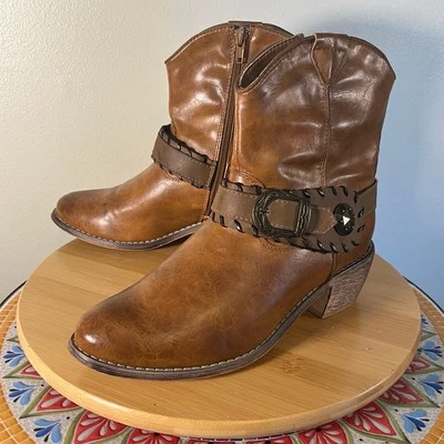 Pierre Dumas Western Hebilla Botines Talla 8.5 Mujer Marrón Imitación Cuero Cremallera Foto 1 de 4