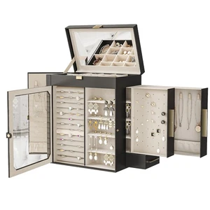 Jewelry Box with Mirror, Travel Jewelry Organizer with Glass Window, Vertical... - Foto 1 di 9