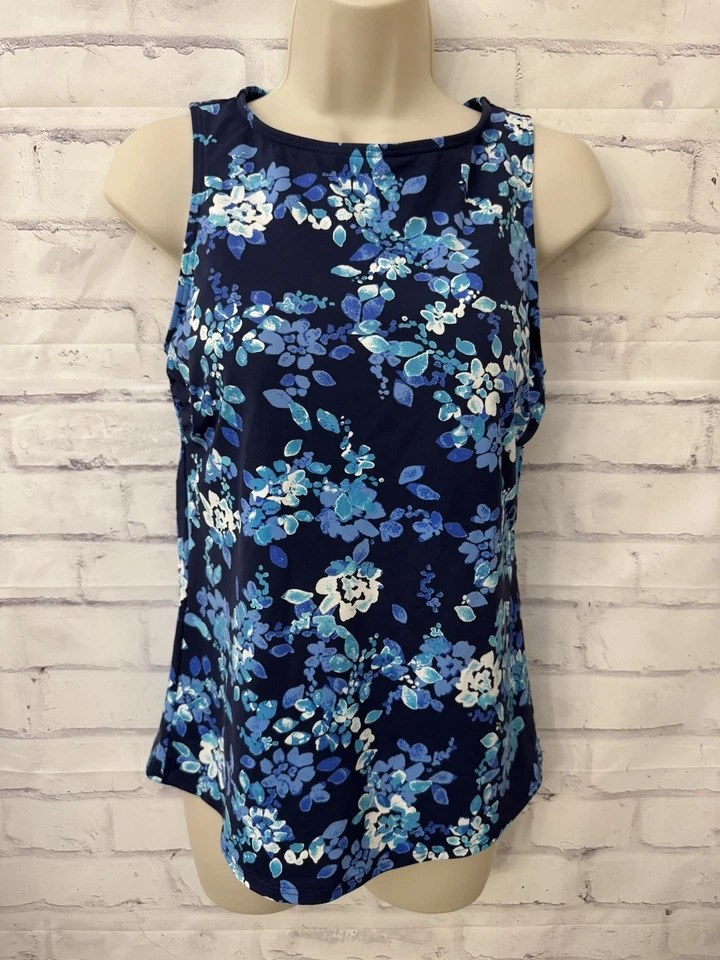 Traje de baño Tankini Lands’ End para mujer talla 6 cuello alto UPF modesto top azul floral Foto 1 de 4