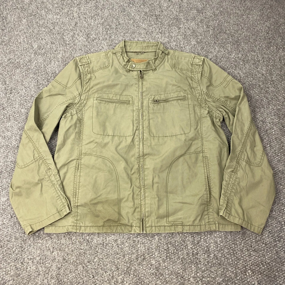 Guess Jacket Mens XL Green Cotton Moto Field Stand Collar Zip Pockets Utility - Image 1 of 4