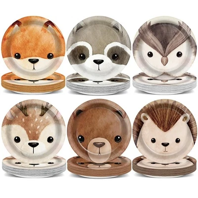 Platos de fiesta de animales del bosque - 60 platos de postre desechables para baby showers Foto 1 de 4