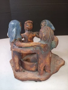 Vintage Volkskunst FREUNDESKREIS Ton Terrakotta Kerzenhalter Azteken Maya Unikat - Bild 1 von 11