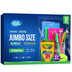 , 3 Gallon XL Storage Bags with Zipper Seal, 16 X 18In - Reusable, Bpa-Free, Cle - Picture 1 of 12