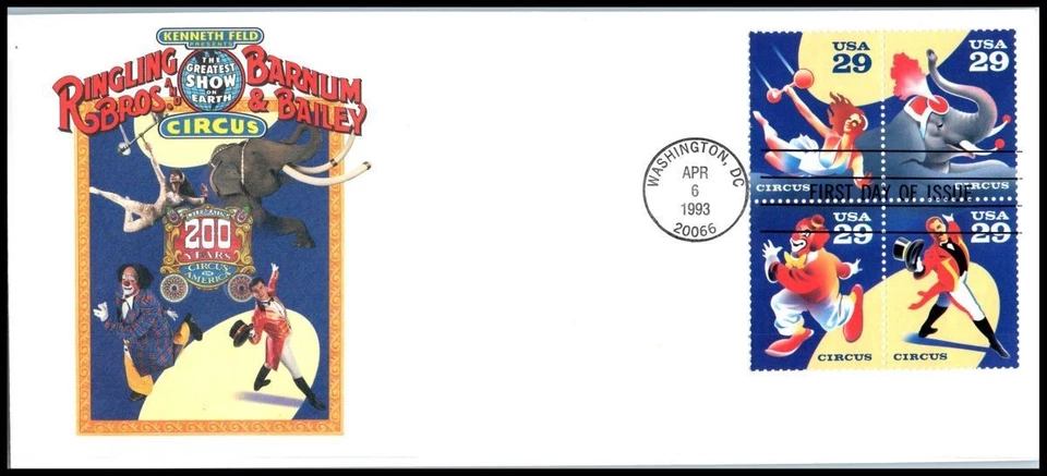 1993 Circus 29c Sc 2750-2753 FDC Barnum Bailey Ringling cachet UA - Image 1 of 1