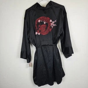 Josie Natori Target Short Robe Black Asian Silky Lightweight Women’s Size M/L - Picture 1 of 7