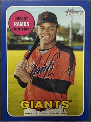 2018 Topps Heritage Minors ROA-HR Heliot Ramos Real One AUTO Blue #70/99 Giants - Image 1 of 2
