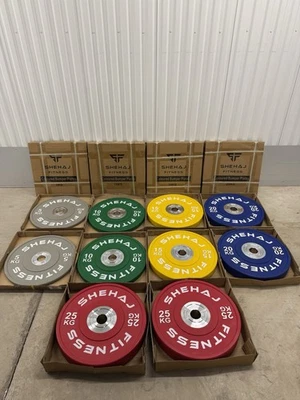 Set 150 kg piastre pesi gomma olimpiche paraurti colorate premium sollevamento pesi palestra - Immagine 1 di 4