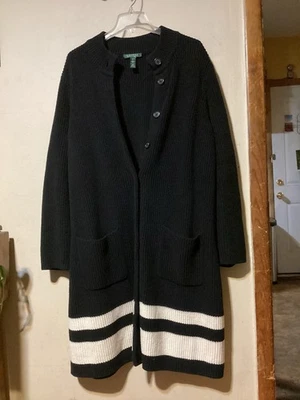 Ralph Lauren Black W/ White Stripes Long Sweater/Tunic/Dress  Plus Sz 2X EUC - Image 1 of 4