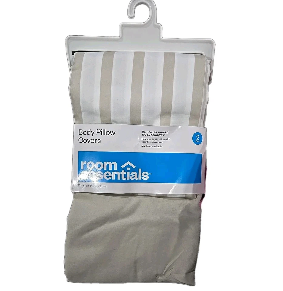 Paquete de 2 fundas de almohada corporal Room Essentials rayas sólidas y tostadas/blancas 20" X 50" Foto 1 de 1