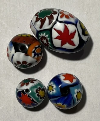 Vintage 70s Pretty Murano Moretti Studio millefiori glass beads 4 Assorted Sizes - Image 1 of 4