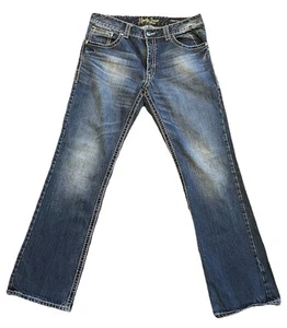 Pantalones de mezclilla Wrangler Rock 47 para hombre 36x36 azul corte bota punto grueso bordado - Imagen 1 de 6