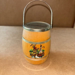Vintage Souvenir handbemalte Barrel Coin Bank aus Holland Blech & Holz #I - Bild 1 von 10