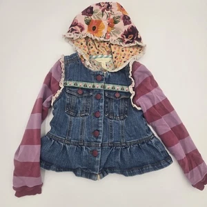 Matilda Jane Labyrinth Hooded Denim Jacket 6 Girls Convertible Zip Off Sleeves - Picture 1 of 11
