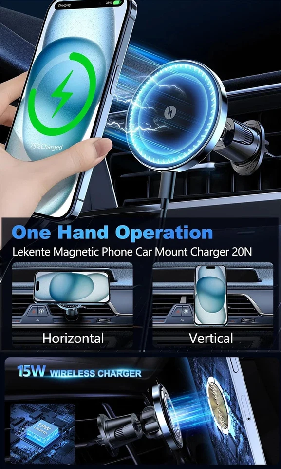 Caricatore Wireless Auto Supporto Cruscotto per iPhone/Android | Ricarica rapida - Immagine 1 di 1