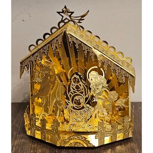Vintage Gold geblitzt Messing Krippenschmuck kann beleuchtet werden. - Bild 1 von 3