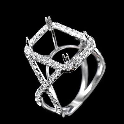 Emerald Custom Halo Diamond Women Promise Ring Setting Platinum Crossover Band - Image 1 of 4