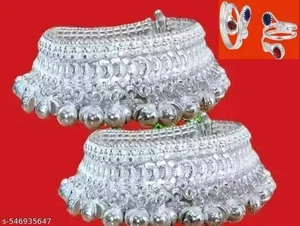 Juego de tobillera Payal tradicional plateada - Joyería étnica para pies de novia para mujeres - Imagen 1 de 4