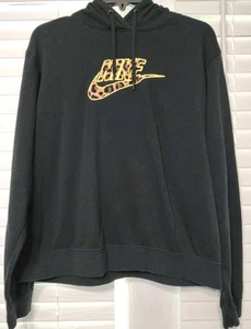 Nike Hoodie Womens Size Medium Leopard/Cheetah Nike Logo Hooded Sweatshirt Black - Picture 1 of 8