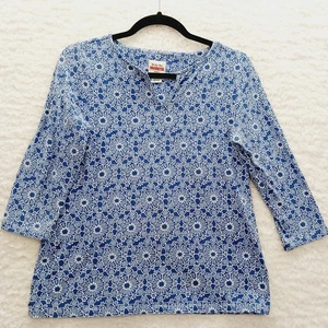 T-Shirt Top Size PS Blue Retro Daisy Bloomcore Boho Casual Vacation Resort Offic - Picture 1 of 10